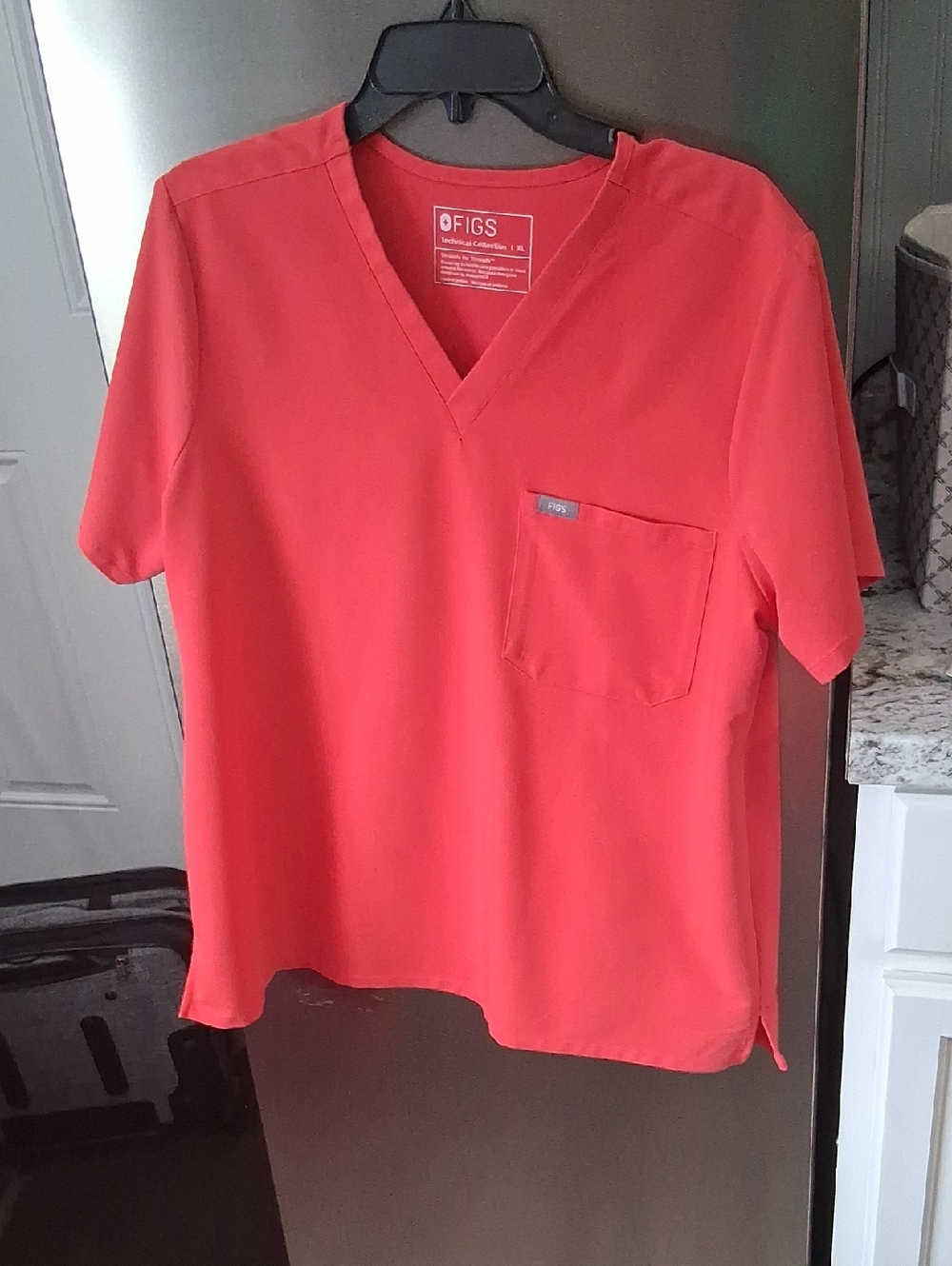 FIGS Coral-Red V-Neck Scrub Top